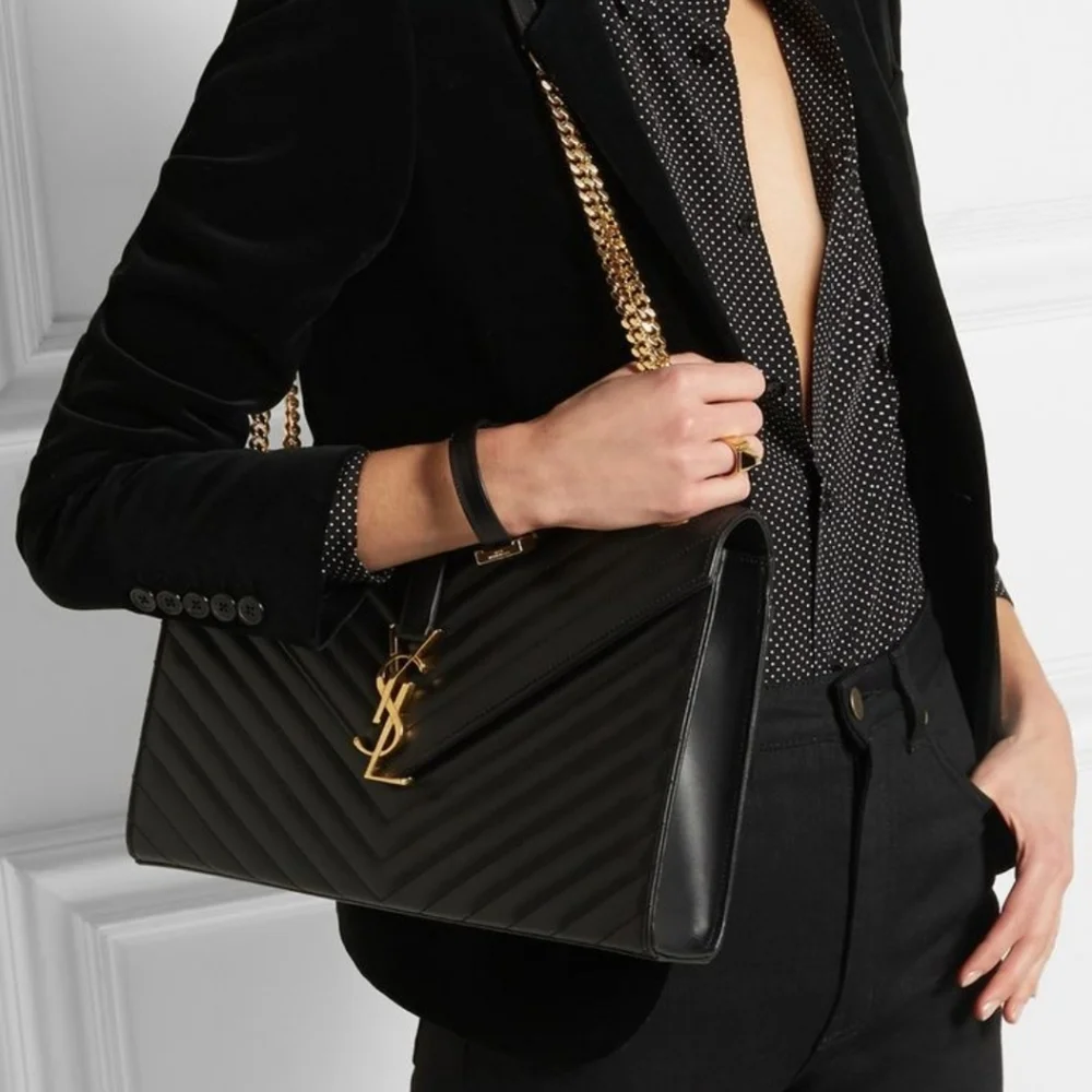 MSRP $3,500 NWT BNIB SAINT LAURENT ENVELOPE LARGE BAG MATELASSÉ GRAIN DE POUDRE - Picture 10 of 16